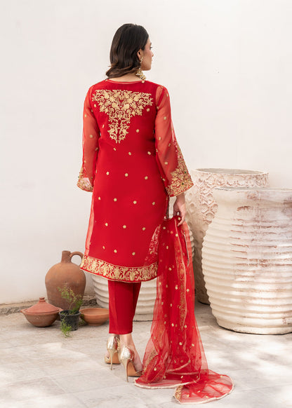 Red Organza Embellished Suit with Net Dupatta Online in Dubai DXB UAE Abudhabi Meena Bazaar
