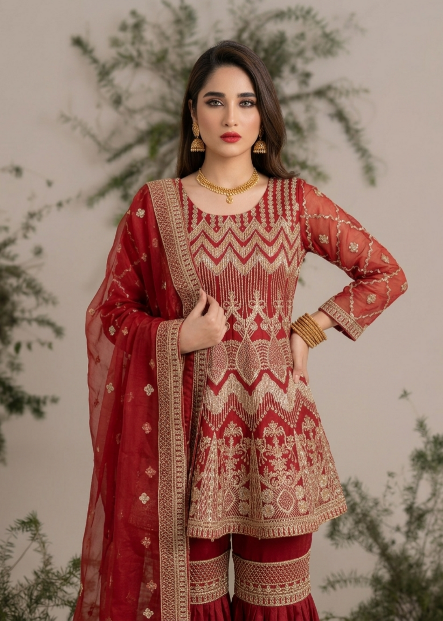 Red Organza Embroidered Festive Gharara Online in Sri Lanka India Australia