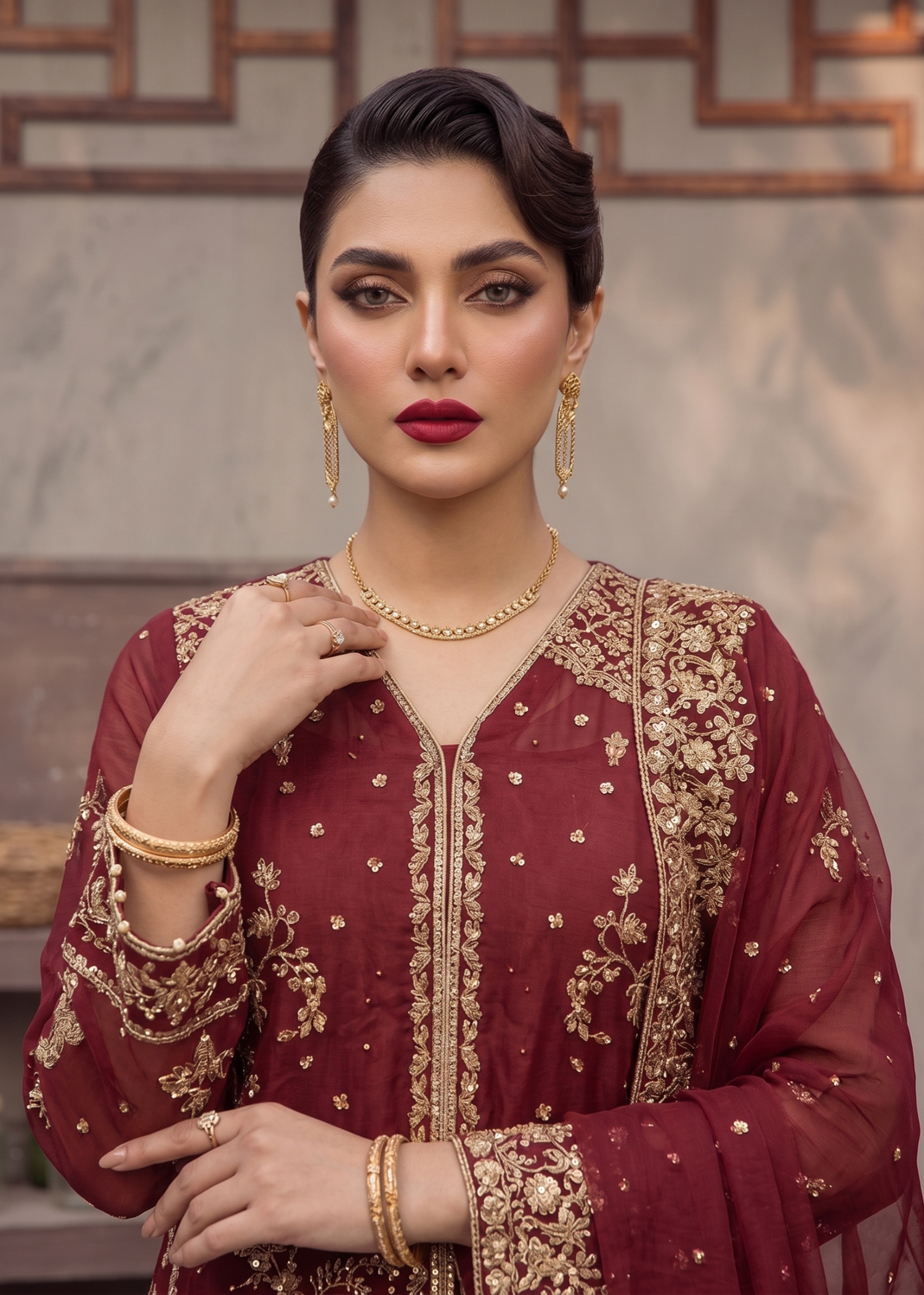 Red Organza Embroidered Festive Wear Online in Sri Lanka India Australia