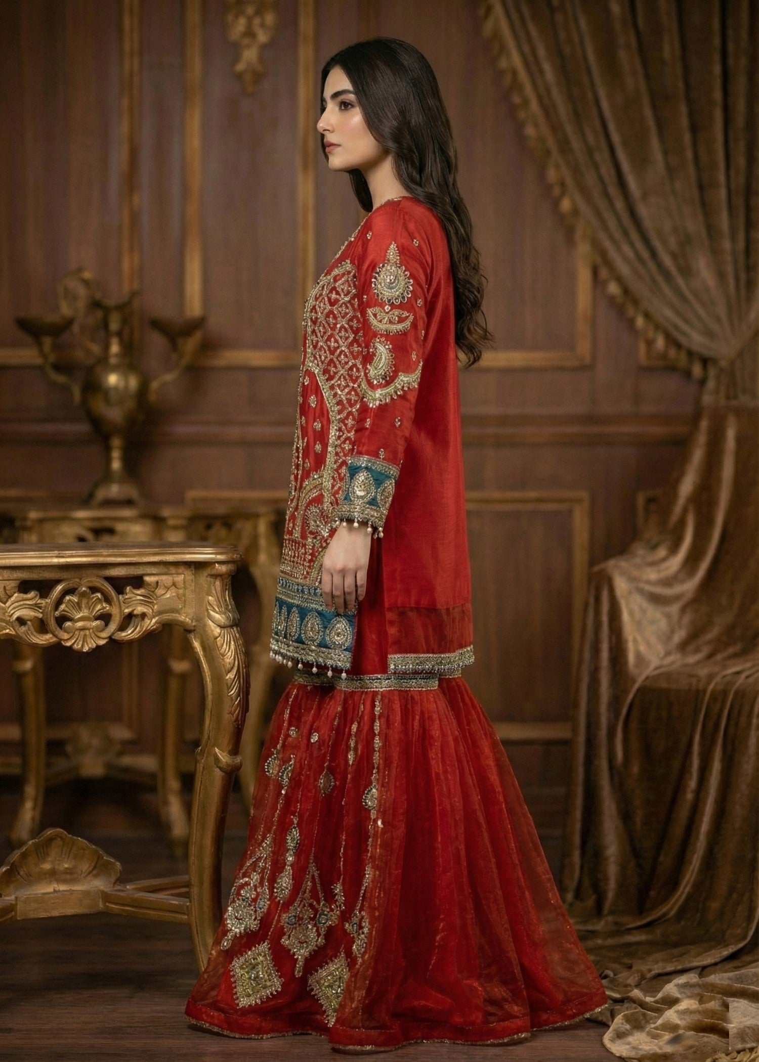 Red Organza Embroidered Party Wear Salwar Kameez Online in Sri Lanka India Australia