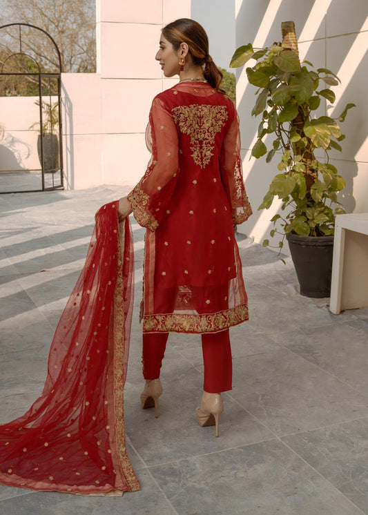 Red Organza Front Open Jacket Suit Online in Dubai DXB UAE Abudhabi Meena Bazaar