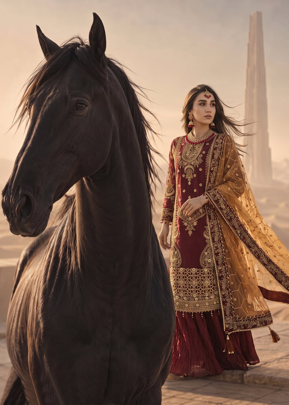 Red Organza Sharara with Dupatta Online in Dubai DXB UAE Abudhabi Meena Bazaar