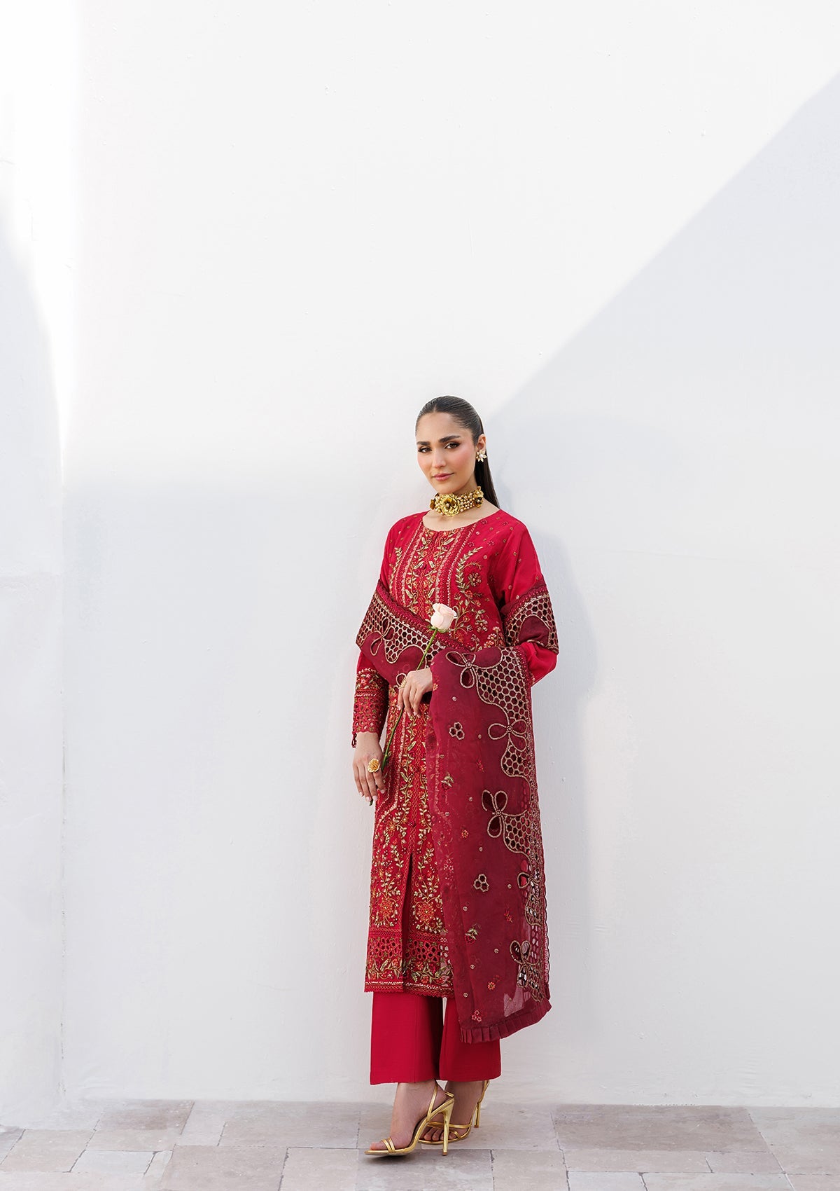 Red Organza Straight Kurta Party Wear Online in Dubai UAE Abudhabi Ajman Sharjah