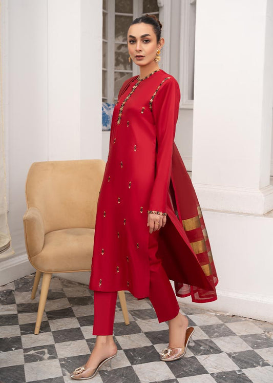 Red Pearl Crystal Work Kattan Silk Pakistani Outfit Online in Dubai DXB UAE Abudhabi Meena Bazaar