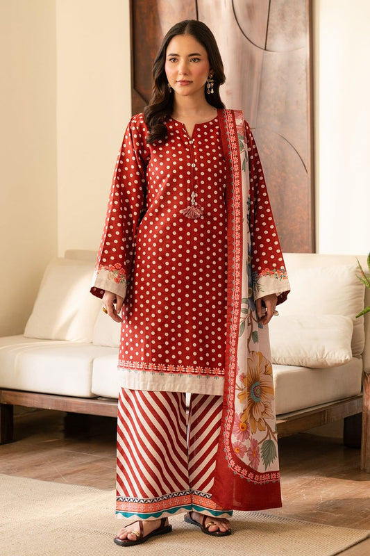 Red Printed Khaddar 3 Piece Pakistani Suit Online in Dubai UAE Abudhabi Ajman Sharjah