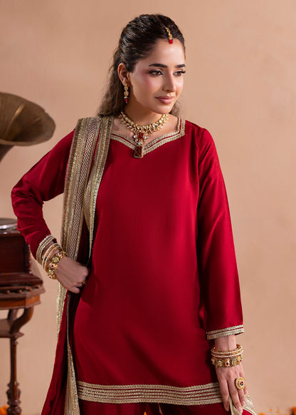 Red Raw Silk Festive Gharara Pakistani Designer Suits Online in KSA Riyadh Saudi Arabia Oman Bahrain Qatar