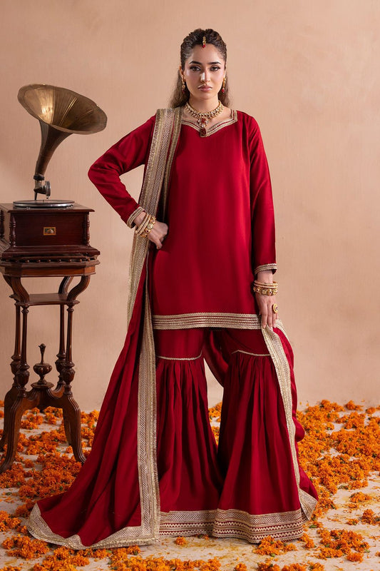 Red Raw Silk Gharara Pakistani Suit Online in Dubai UAE Abudhabi Ajman Sharjah