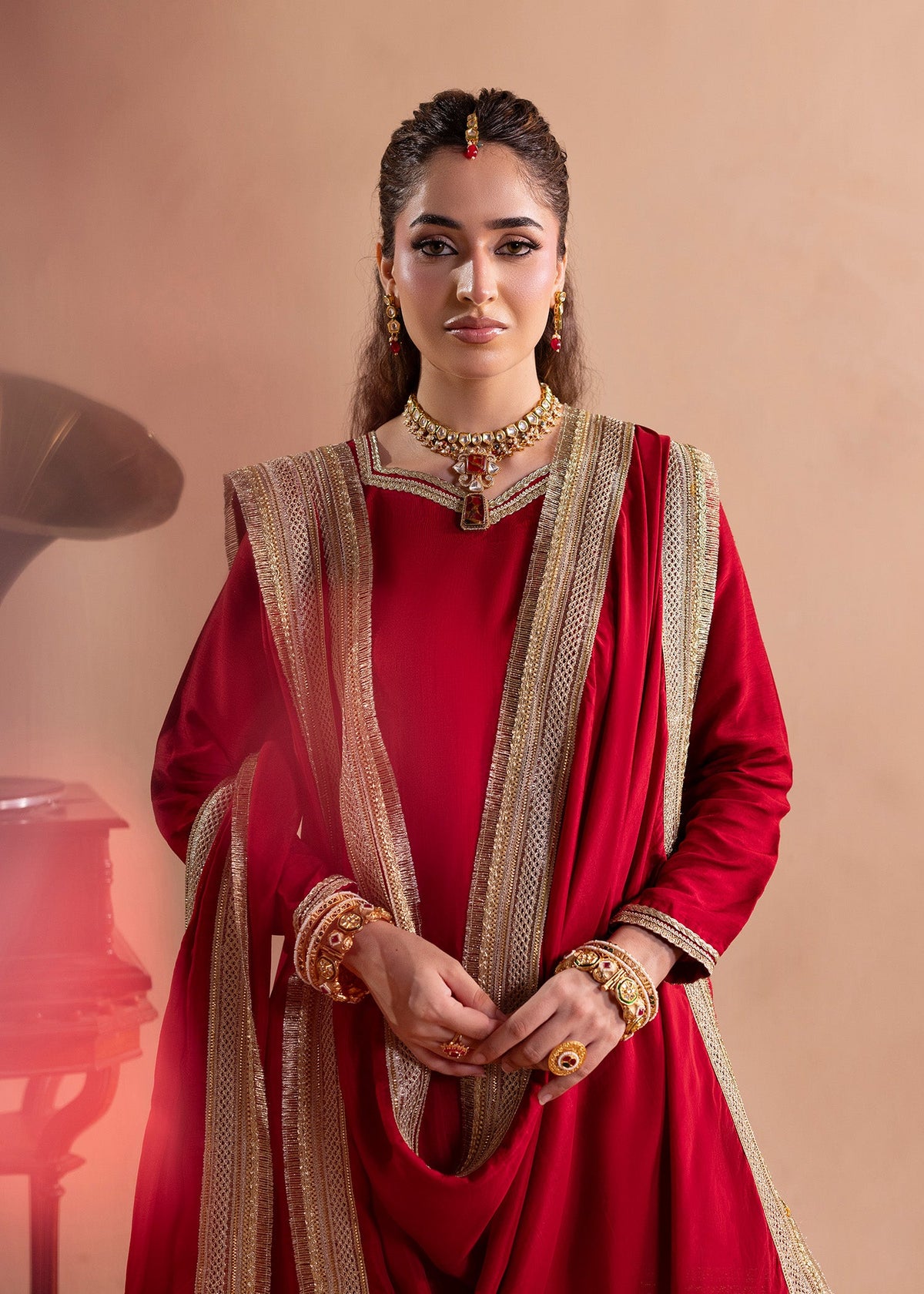 Red Raw Silk Gharara Pakistani Wedding Dresses Online in Dubai DXB UAE Abudhabi Meena Bazaar