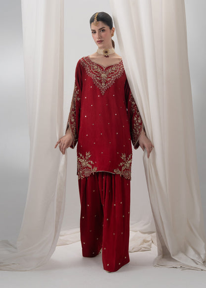 Red Raw Silk Partywear Salwar Suit Online in Dubai UAE Abudhabi Ajman Sharjah
