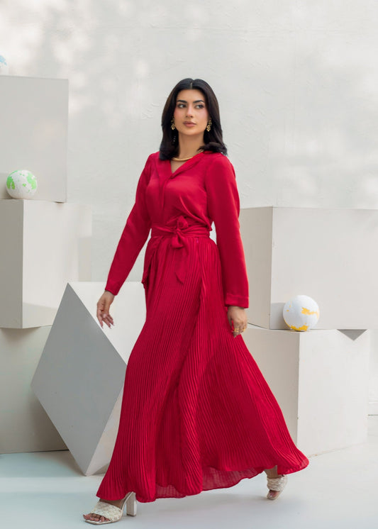 Red Shamooz Silk Pleated Skirt Dress Online in Sri Lanka India Australia