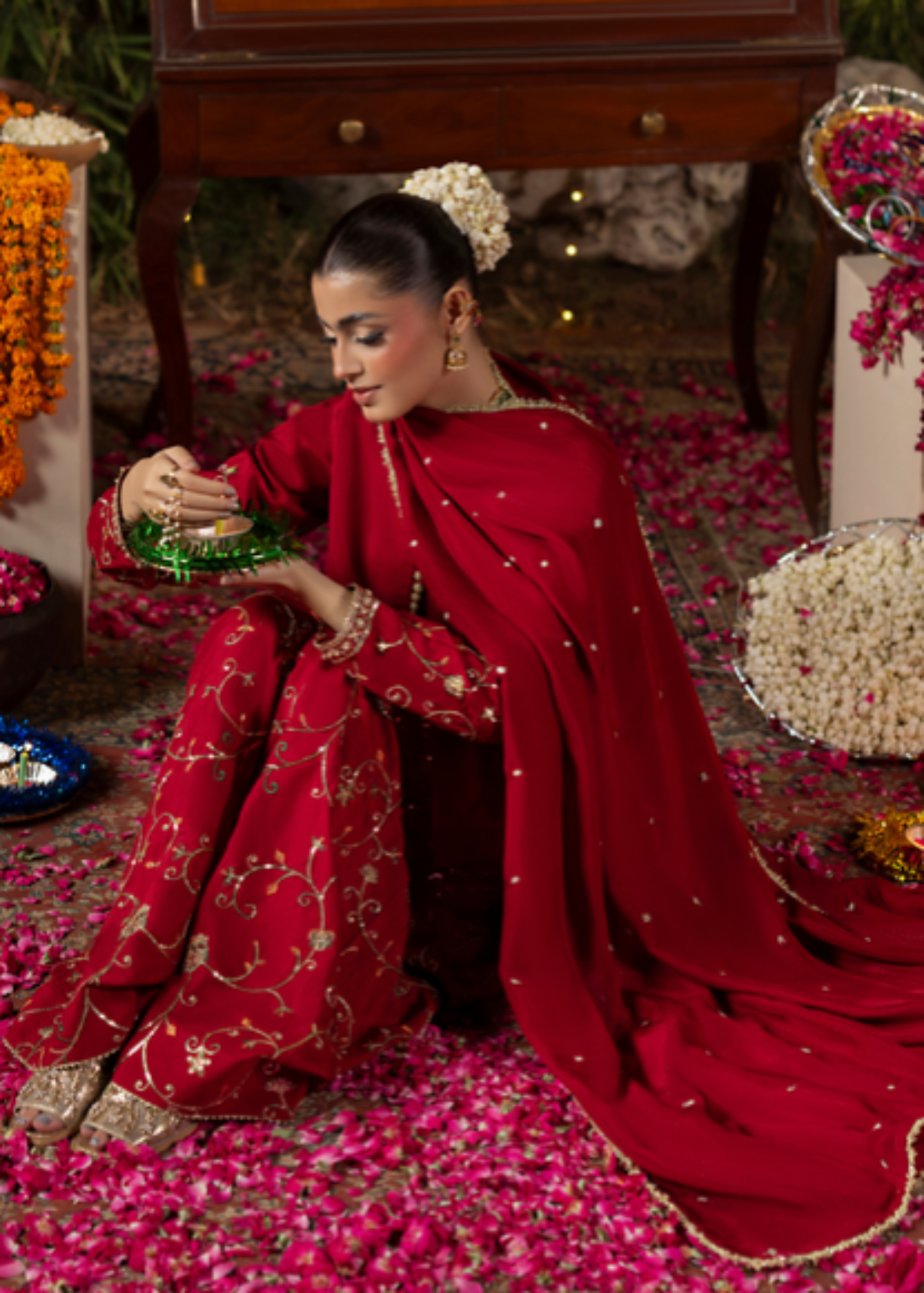 Red Silk Embroidered Shalwar Kameez Online in UK USA Canada