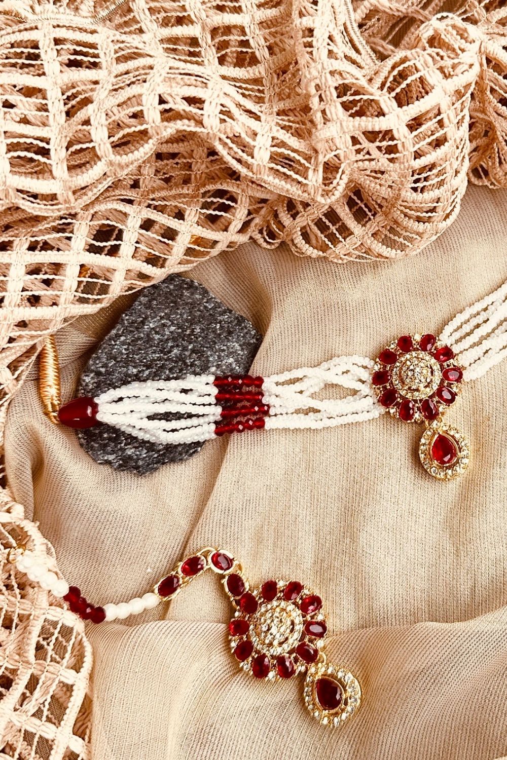 Red Velour Choker Set Online in Dubai UAE Abudhabi Ajman Sharjah