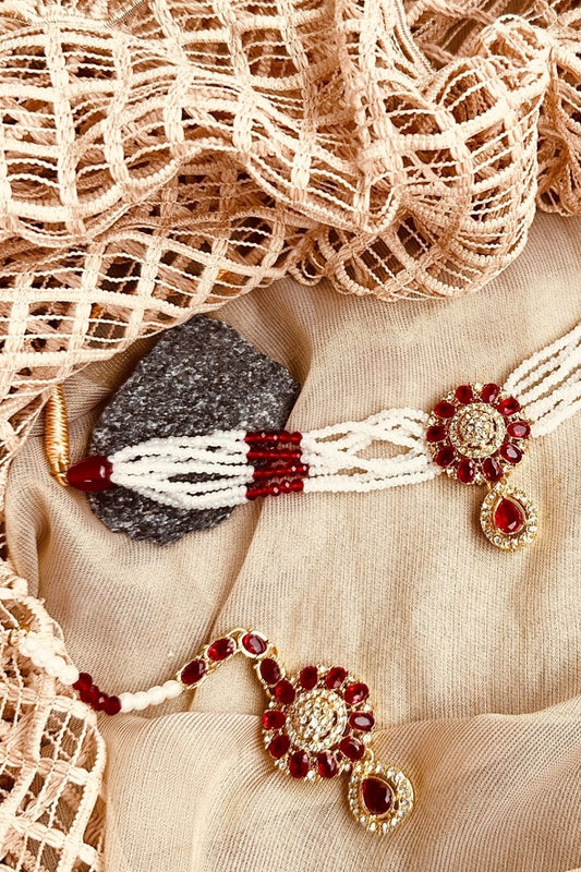 Red Velour Choker Set Online in Dubai UAE Abudhabi Ajman Sharjah