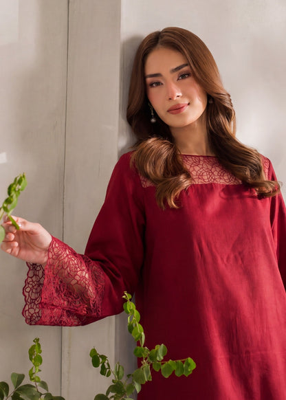 Red Winter Kaftan with Embroidery Online in UK USA Canada