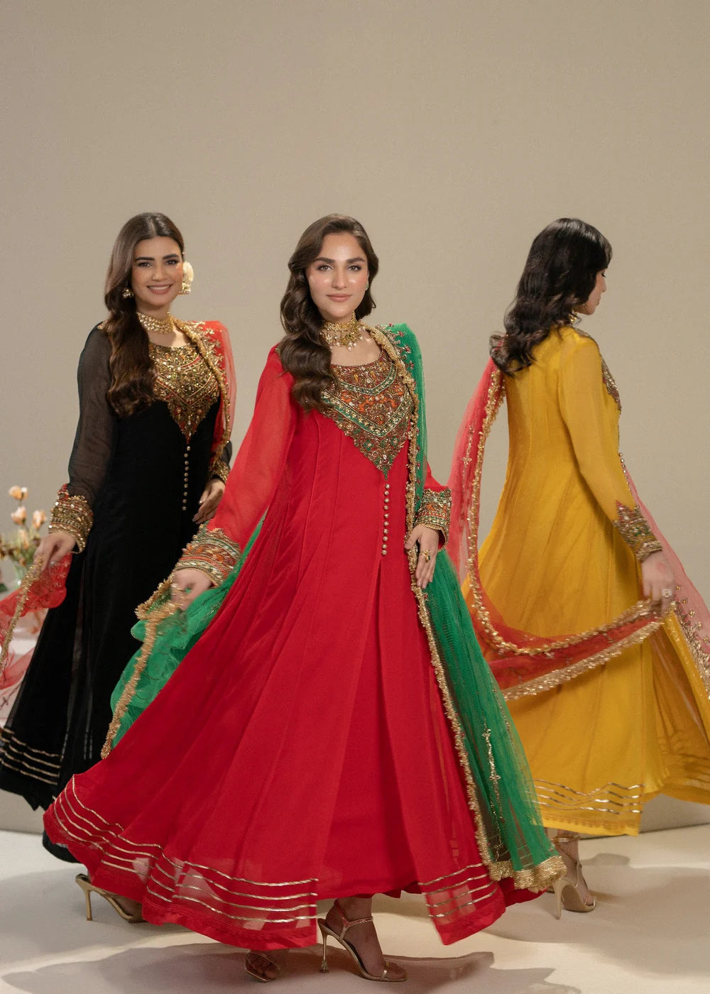 Hand Embroidered Red Pure Chiffon Suit