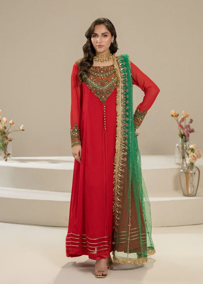 Hand Embroidered Red Pure Chiffon Suit