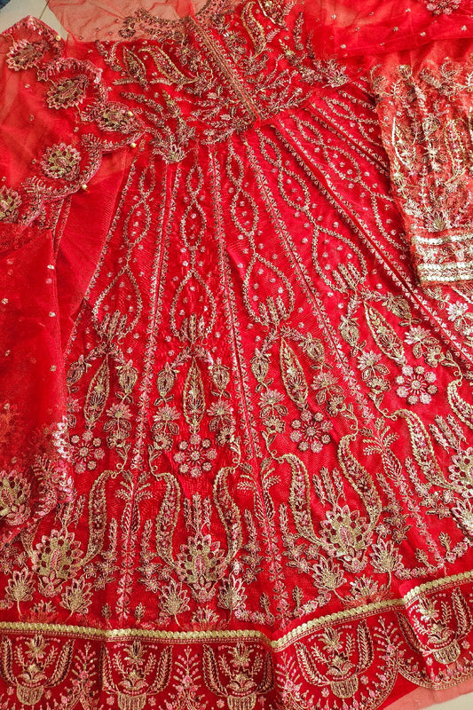 Watermelon Red Embroidered Anarkali