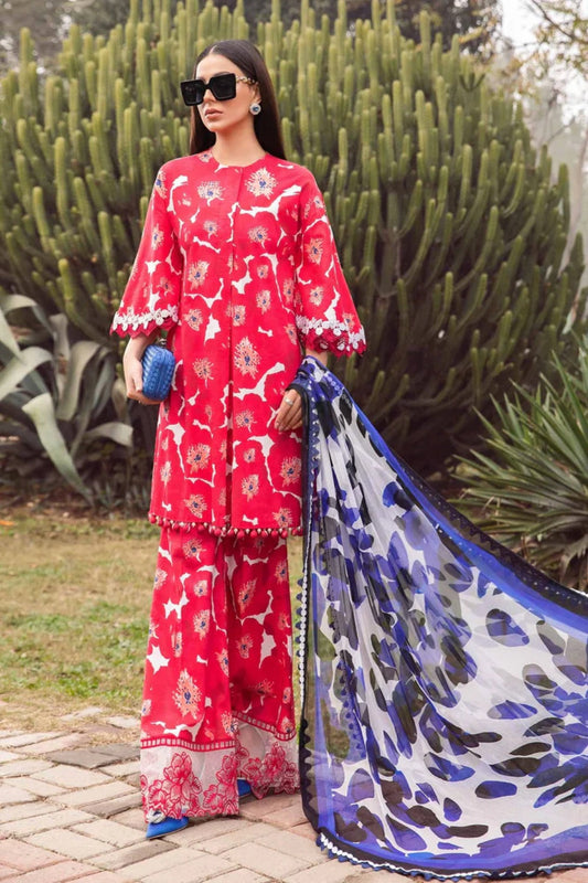 Red & White Lawn Suit with Chiffon Dupatta