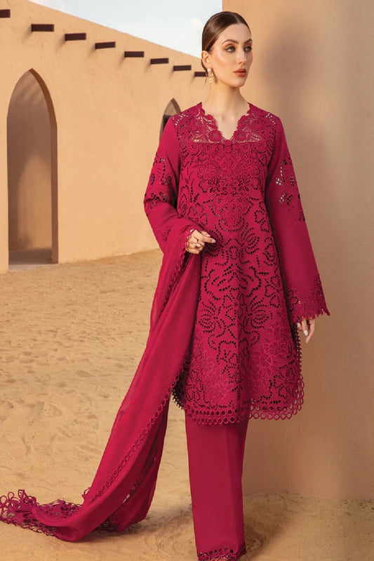 Red Chikankari Lawn Suit with Cut Work