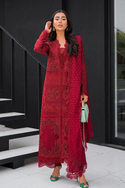 Red Chikankari Laser Cut Lawn Suit