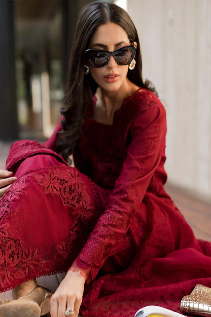 Red Chikankari Laser Cut Lawn Suit