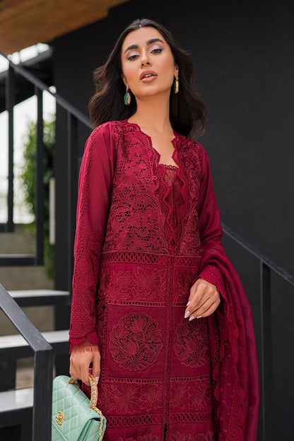 Red Chikankari Laser Cut Lawn Suit