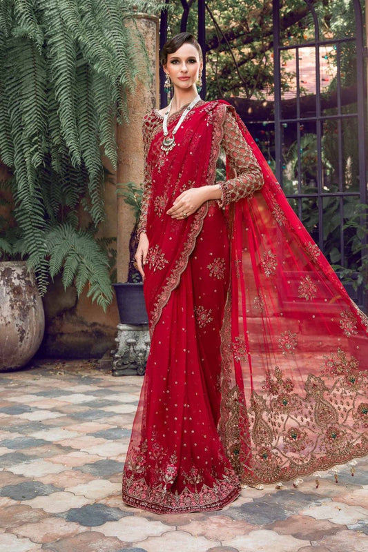 Red Hand Embellished Wedding Saree