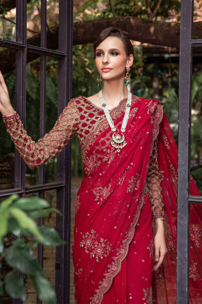 Red Hand Embellished Wedding Saree