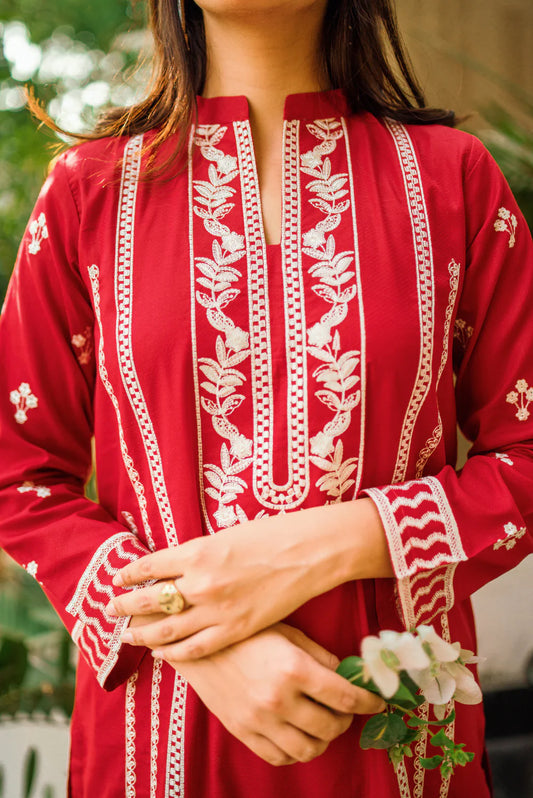 Red Kurta with Straight Pants