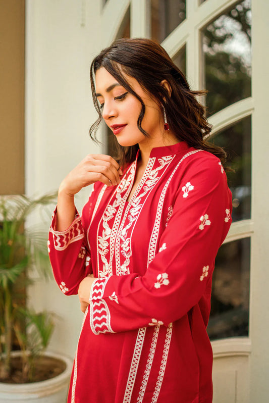 Red Kurta with Straight Pants