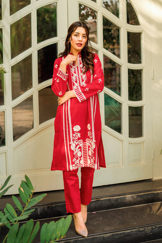 Red Kurta with Straight Pants