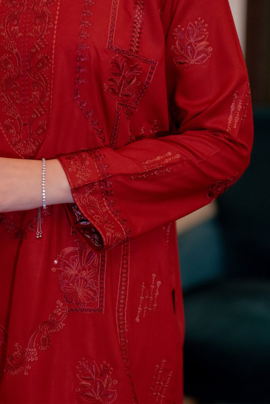 Red Linen Kurta with Trousers