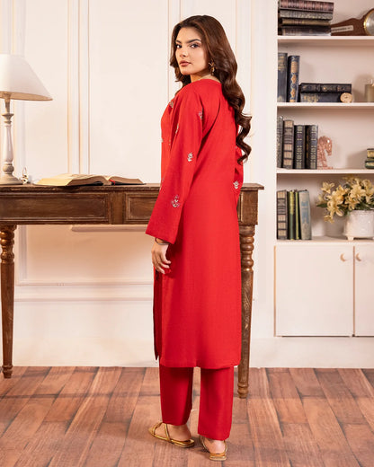 Red Embroidered Cotton Kurta Set