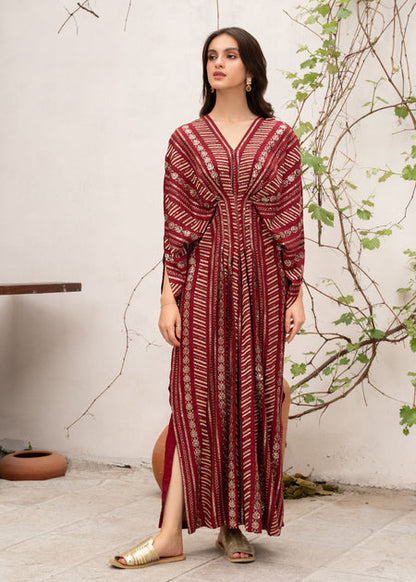 Red Sequins Embroidered Kaftan