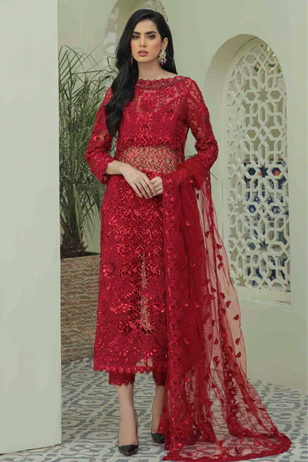 Red Handmade Organza Suit