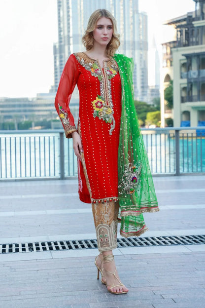 Readymade Red Pure Chiffon Suit