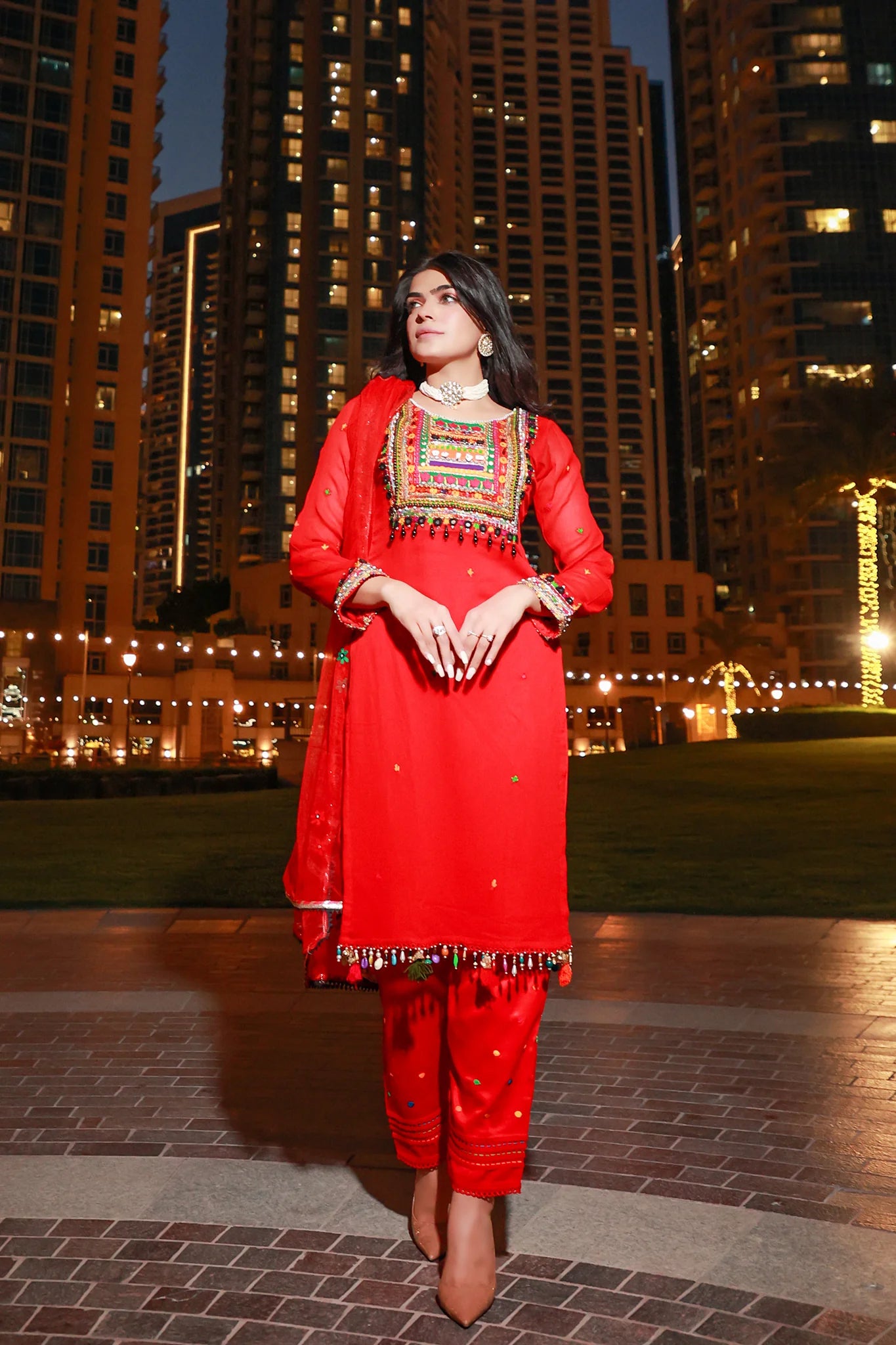 Red Readymade Pure Chiffon Suit