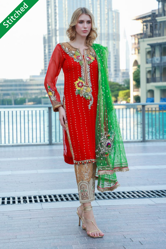Readymade Red Pure Chiffon Suit