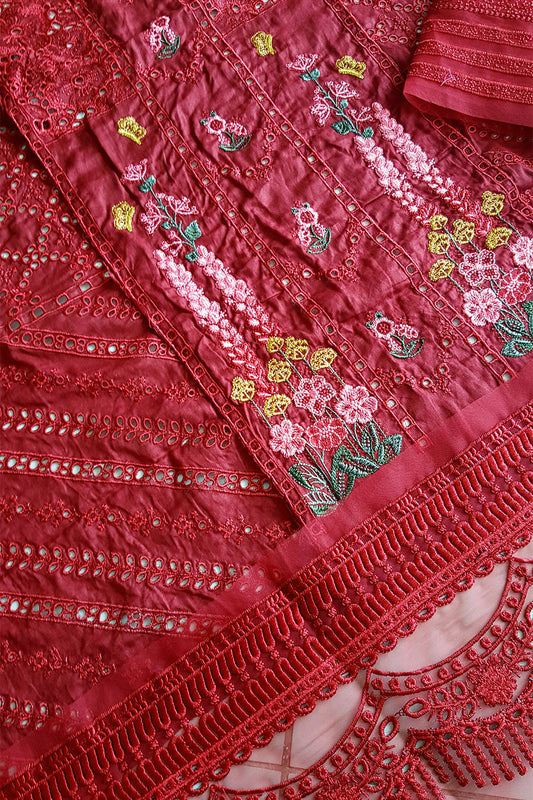 Cherry Red Chikankari Lawn Suit