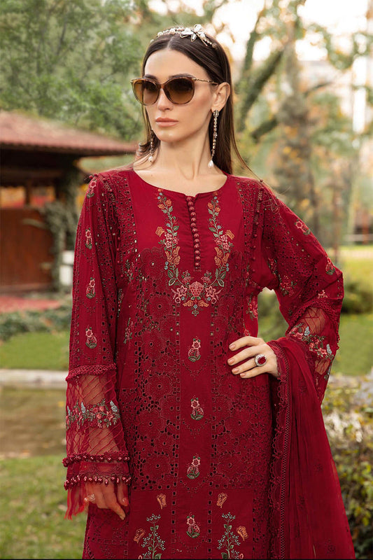 Cherry Red Chikankari Lawn Suit