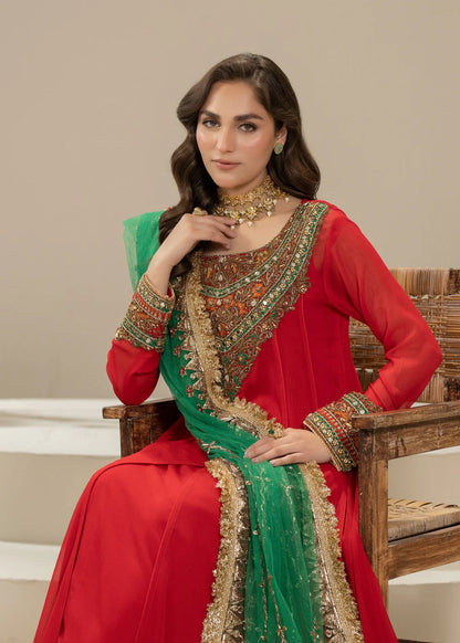 Hand Embroidered Red Pure Chiffon Suit