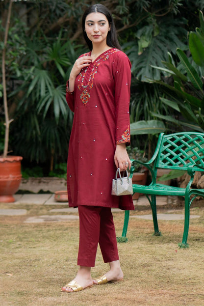 Red Kurta with Trousers