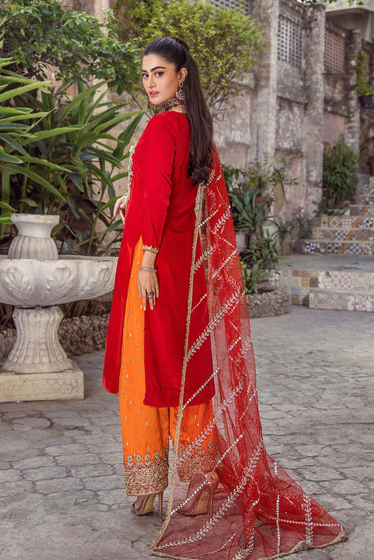 Red Hand Embroidered Micro Velvet Suit