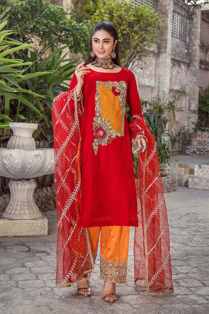 Red Readymade Micro Velvet Suit