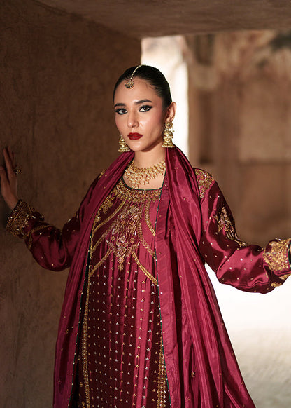 Regal Maroon Embroidered Charmuse Silk Three Piece Suit Online in Dubai DXB UAE Abudhabi Meena Bazaar