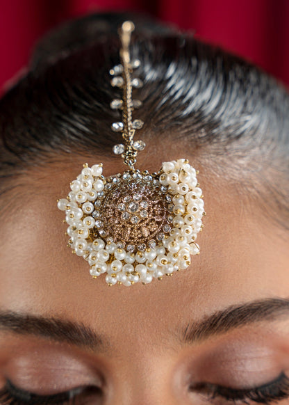 Regal White Pearl Bridal Set Choker Tikka Jhumki Online in UK USA Canada