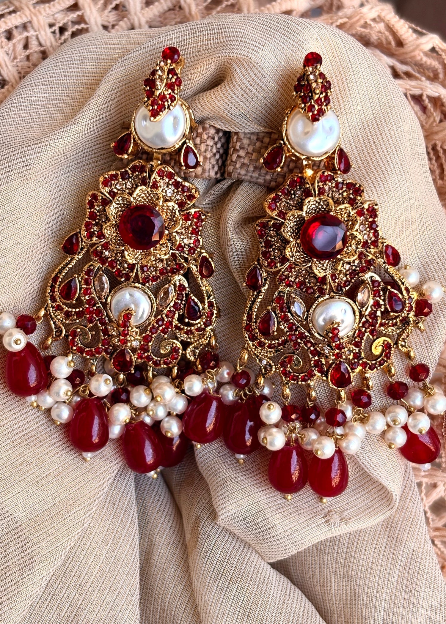 Rich Maroon Designer Necklace Earrings Set Online in KSA Riyadh Saudi Arabia Oman Bahrain Qatar