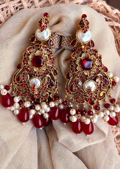 Rich Maroon Designer Necklace Earrings Set Online in KSA Riyadh Saudi Arabia Oman Bahrain Qatar