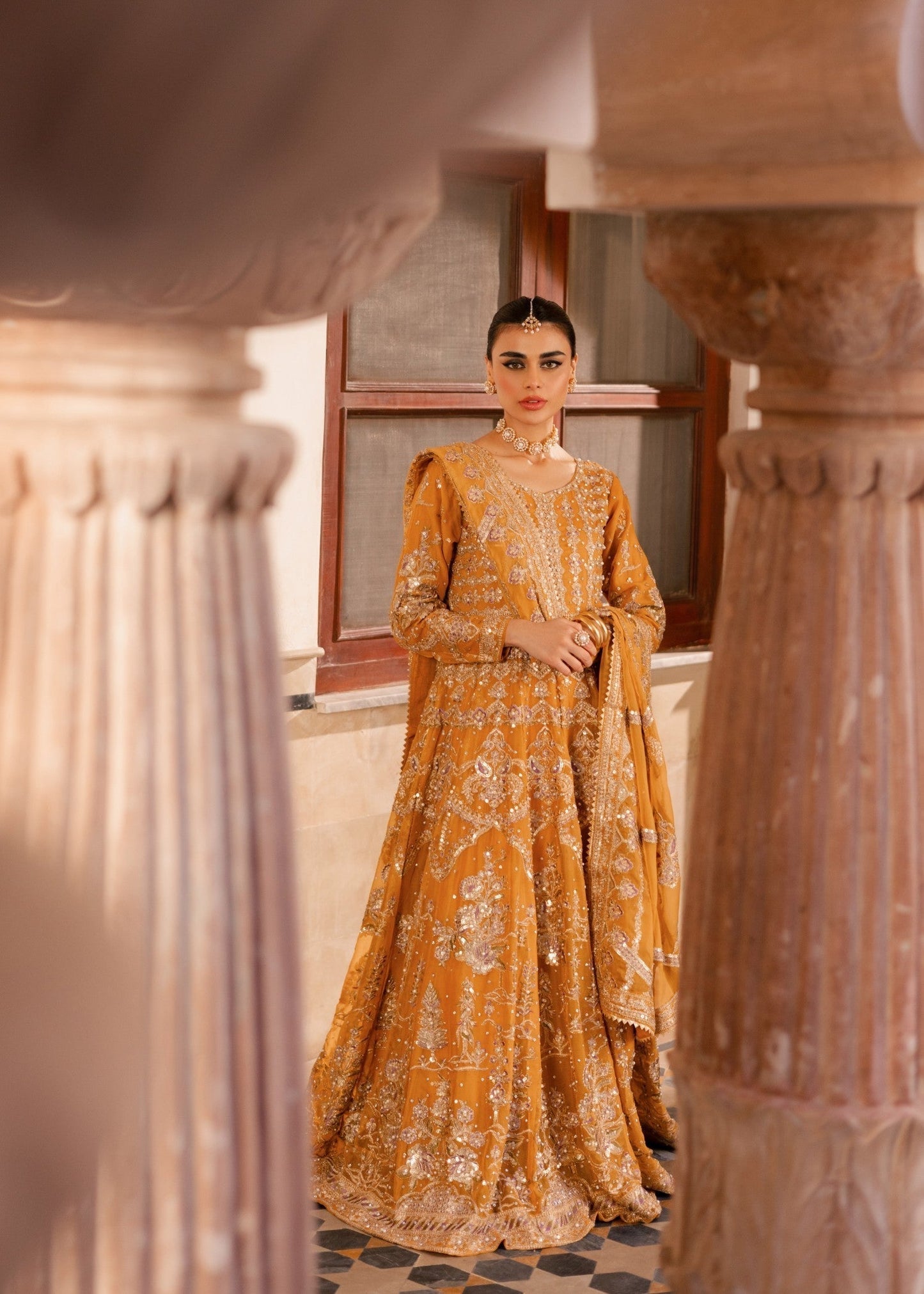 Rich Mustard Embroidered Chiffon Formal Dress Online in UK USA Canada