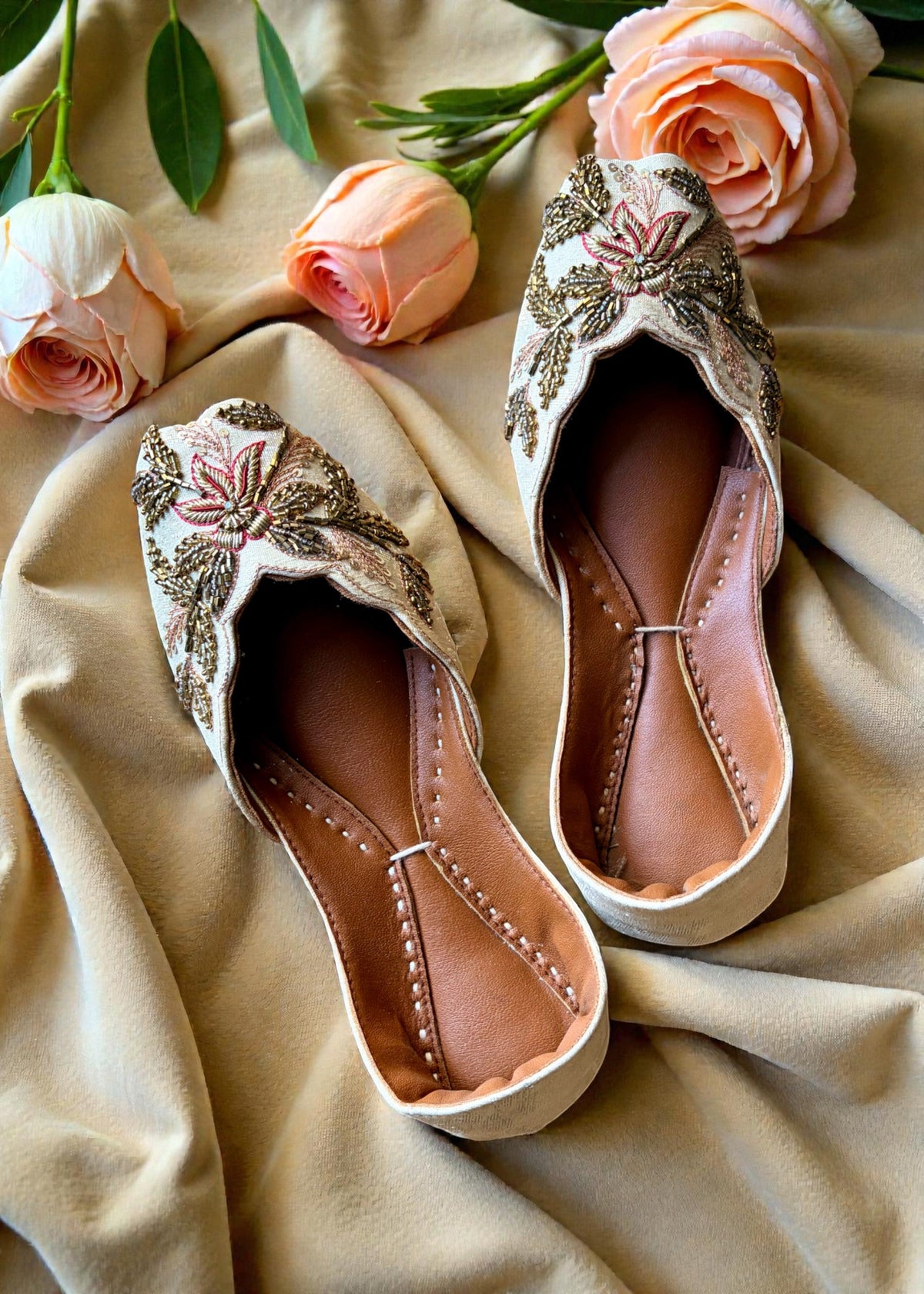 Rose Ivory Khussa with Leather Sole Online in KSA Riyadh Saudi Arabia Oman Bahrain Qatar